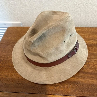 Шляпа Eddie Bauer ковбойский ремень сзади большая желтовато-коричневая коричневая замшевая кожа уличная мужская - Изображение 1 из 4
