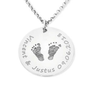 Kette Fußabdruck Gravur Damenschmuck Geschenk Mama Geburt Handabdruck 925 Silber - Bild 1 von 5