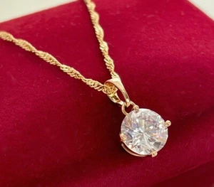 Luxus Damen Halskette Anhänger Kristall Zirkonia Collier 750 Gold 18K vergoldet - Bild 1 von 10