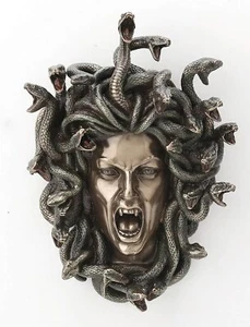 7 1/4" Medusa Head of Snakes Gothic Wall Decor Plaque Statue Bronze Finish - Picture 1 of 4