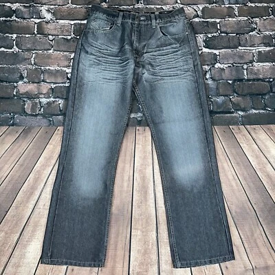 Pantalones de mezclilla vintage Old Skool para hombre 34x32 gris pierna ancha holgados hip hop patinador Y2K Foto 1 de 4