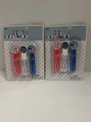 Lot X2 Ankyo Red, White & Blue Mini Bubble Wands 3 Count Ea. Party Favors BNIP! - Image 1 of 4