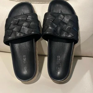 J Slides Women's Size 8.5 Black Women Leather Slides-Jute Rope and White Soles - Picture 1 of 7