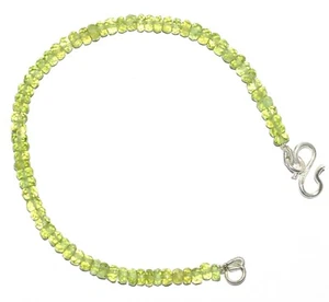 Pulsera de plata fina 925 con piedras preciosas de peridoto verde de 4-5 mm cuentas redondas de 8" G-7 - Imagen 1 de 6
