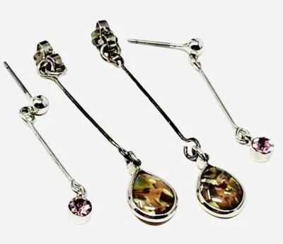 Lia Sophia “Mystify” Abalone Stones & Silver Tone Drop Dangle Earrings - Image 1 of 4