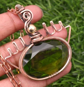 Peridot Pendant Gemstone Copper Wire Wrapped Handmade Jewelry Pendant 1.97" - Picture 1 of 11