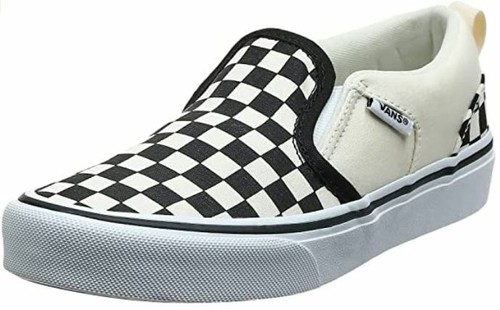 VANS Sneaker slip on unisex VAN modello a scacchi in tela nere naturali nuove con etichette taglia 4 M US