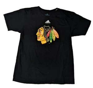 Adidas Mens L Large Chicago Blackhawks Logo Graphic T-Shirt NHL Hockey Black - Picture 1 of 2