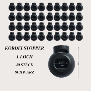 40 Kordelstopper 1Loch schwarz rund 15mm-5mm Anorak Schnürsenkel Stopper Hoodie - Bild 1 von 6