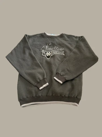 Notre Dame Fighting Irish Brown Tan VTG Embroidered Spell Out Sweatshirt Large Cover