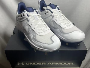 Under Armour Womens Softball Cleats Size 8 UA Glyde MT White Midnight Navy - Picture 1 of 9