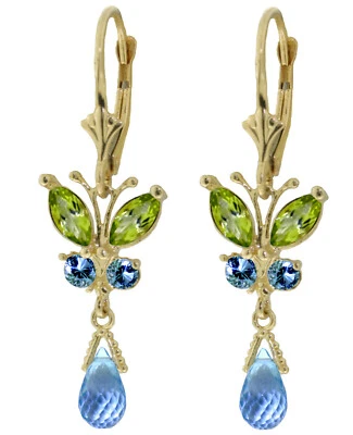 Pendientes mariposa peridoto y tapa azul de oro macizo de 14K de 2,74 quilates Foto 1 de 3