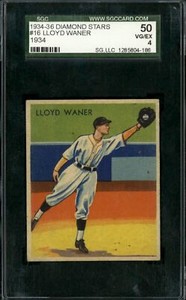 1934 Diamond Stars #16 Lloyd Waner - SGC 50