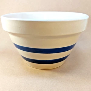 Roseville Pottery Robinson Ransbottom 8 In Mixing Bowl Blue Strip OH USA - Picture 1 of 10
