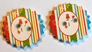 2 Snowman Sewing Buttons Crafting Flat Wood 2 Hole 7/8" - Picture 1 of 2