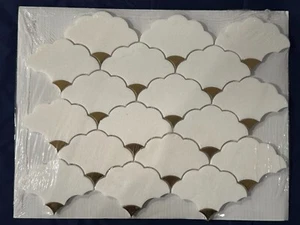 Piastrella mosaico onda marmo bianco/oro S66 cucina bagno lucido - Foto 1 di 5