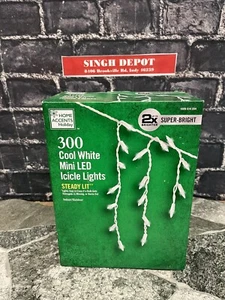 HOME ACCENTS 300 Ct COOL WHITE MINI LED ICICLE LIGHTS STEADY LIT SUPER BRIGHT - Picture 1 of 4