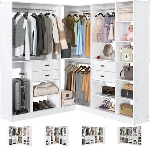 110'' Set of 3 Corner Closet Organizer System with Wood Drawers and Hanging Rods - Picture 1 of 34