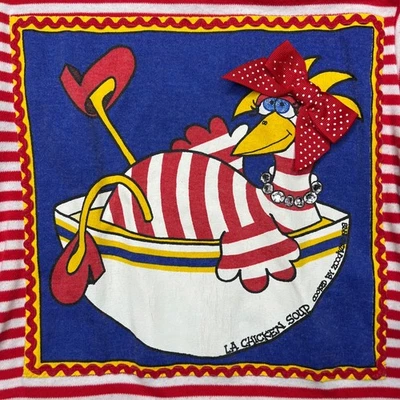 Kids Zoodles Red White Stripe Chicken Soup Dress Ruffle French Text S 5-6 - Image 1 of 4