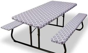 Picnic Table Cover with Bench Covers 6ft Rectangle, Vinyl Fitted Tablecloth - Picture 1 of 8
