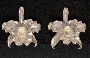 Pendientes Vintage Flor de Orquídea Plata Esterlina 3D Tornillo Cattleya 1" Alto - Imagen 1 de 21