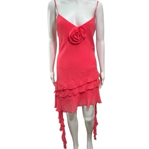 NWT Gianni Bini Sz 6 Y2K Pink Chiffon Ruffle Asymmetric Fairy Bias Cut Dress - Picture 1 of 11