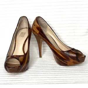 PELLE MODA Stiletto Pumps Platform Shoe High Heel Bicolor Striped Brown Sz 7 - Picture 1 of 16