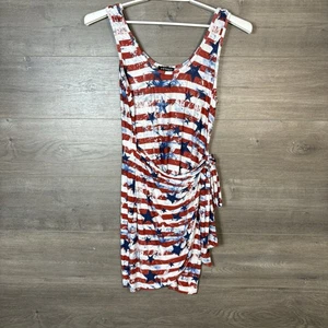 VENUS Women's Size Medium V-Neck Side Wrap Mini Dress USA Red White Blue Stars - Picture 1 of 10