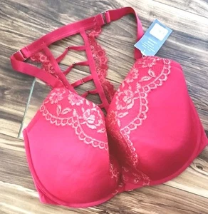 Cacique Front Close Bra Boost Plunge Size 38H Red Gold Strappy Cross Back New - Bild 1 von 12