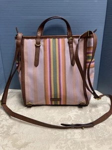 Fossil Camilla Purse/Backpack Canvas With Key & Tassel stripped Great Condition - Picture 1 of 12