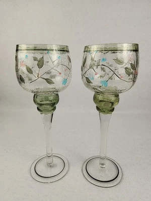 Yankee Candle Crackle Glass Tall Votive Tealight Holder 9" Verde Juego de 2  Foto 1 de 4