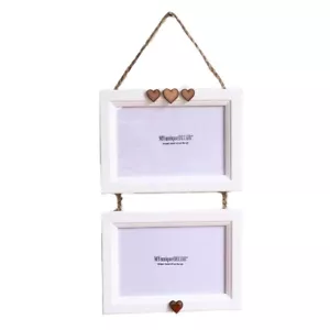 Handmade Double White Wood Picture Photo Frame Hanging Heart Vintage 6x4 6 x 4 - Picture 1 of 4