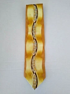 Roberto Cellini Tie Abstract Yellows Gold Brown Necktie Symmetrical Patterns - Picture 1 of 8