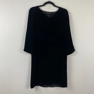 Eileen Fisher Velvet Shift Mini Dress Size Small Black 3/4 Sleeves - Image 1 of 4