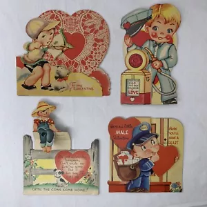 Lote de tarjetas de San Valentín de colección de los años 40 (4) niños plegables plegadas correo arco de gas y flecha granja - Imagen 1 de 10