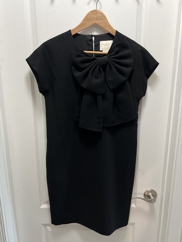 Abito Kate Spade nero fiocco look per la fodera argento taglia 2