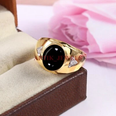 Anillo De Hombre De Plata De Ley 925 Con Ónix Negro Natural Y Baño De Oro 4865 - Imagen 1 de 4