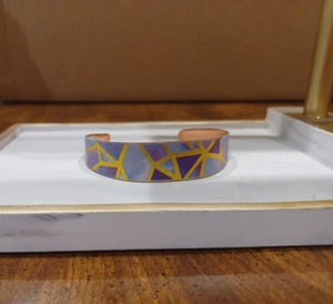 handmade copper bracelet - gold foil geometric patterned bracelet - Picture 1 of 4