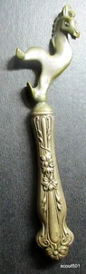 Antique Art Nouveau Repoussé Silver? Handle Stylized Brass Horse Bottle Opener - Picture 1 of 4