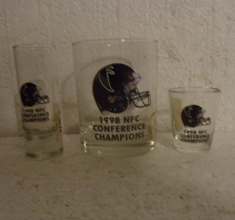 Set of 3 Atlanta Falcons 1998 NFC Conference Champions Glass & Shotglasses Cover