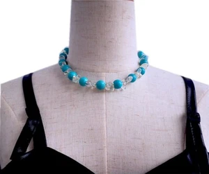 17" round sky blue Magnesite chip Opalite necklace 12mm jewelry marking supply - Imagen 1 de 9