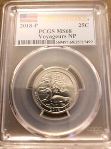 2018 P Voyageurs NP Quarter 25c PCGS MS68 First Strike Pop 5!!!! - Foto 1 di 2
