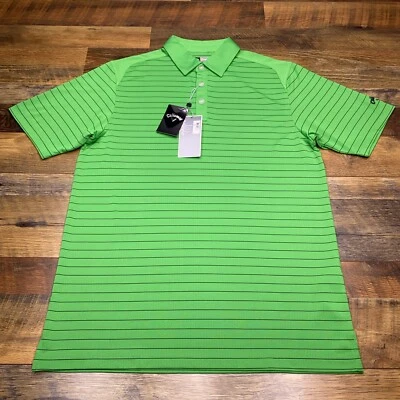 Callaway OptiDri Polo 衫男式中号绿色高尔夫条纹新品 — 第 1/4 张图片