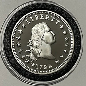 1794 capelli fluenti dollaro prova moneta copia 1 oncia troy .999 argento fine medaglia rotonda - Foto 1 di 15