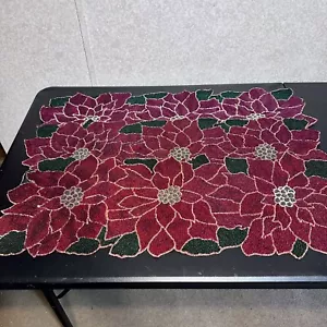 3 - Vintage Poinsettias Green Leaves Beaded Table Runner Christmas Centerpiece - Picture 1 of 5
