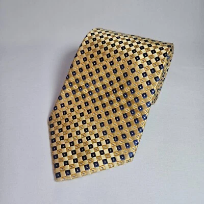 Corbata Club Room 100 % seda para hombre geométrica dorada azul 3,75" x 58" Foto 1 de 4