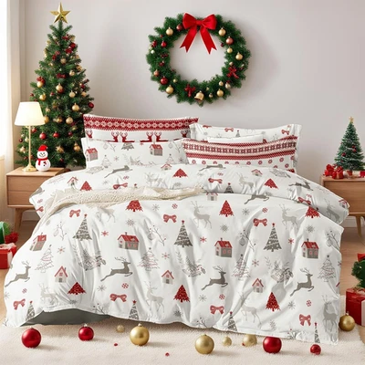 Twin Christmas Comforter Set Reindeer Snowflake Xmas Bedding with 1 Pillowcase - Image 1 of 4