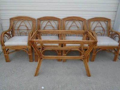 Juego de comedor de bambú Braxton Culler 4 sillas Regency Rattan Island Indias Occidentales cuatro Foto 1 de 4