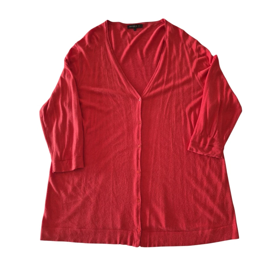 Maggie T Size 2 /20 22 Orange Lightweight Alpaca Viscose Blend Knit Cardigan - image 1 of 4
