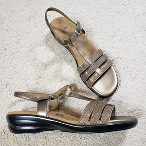 SAS Capri Tripad Comfort Sandal Women Sz 11 M Bronze Snakeskin Wedge Heels - Picture 1 of 9